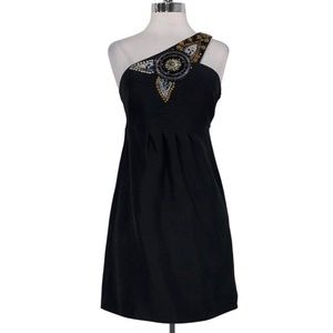 Revolve | Tibi Black & Gold Beaded Sequin Asymmetrical One-Shoulder Mini Dress